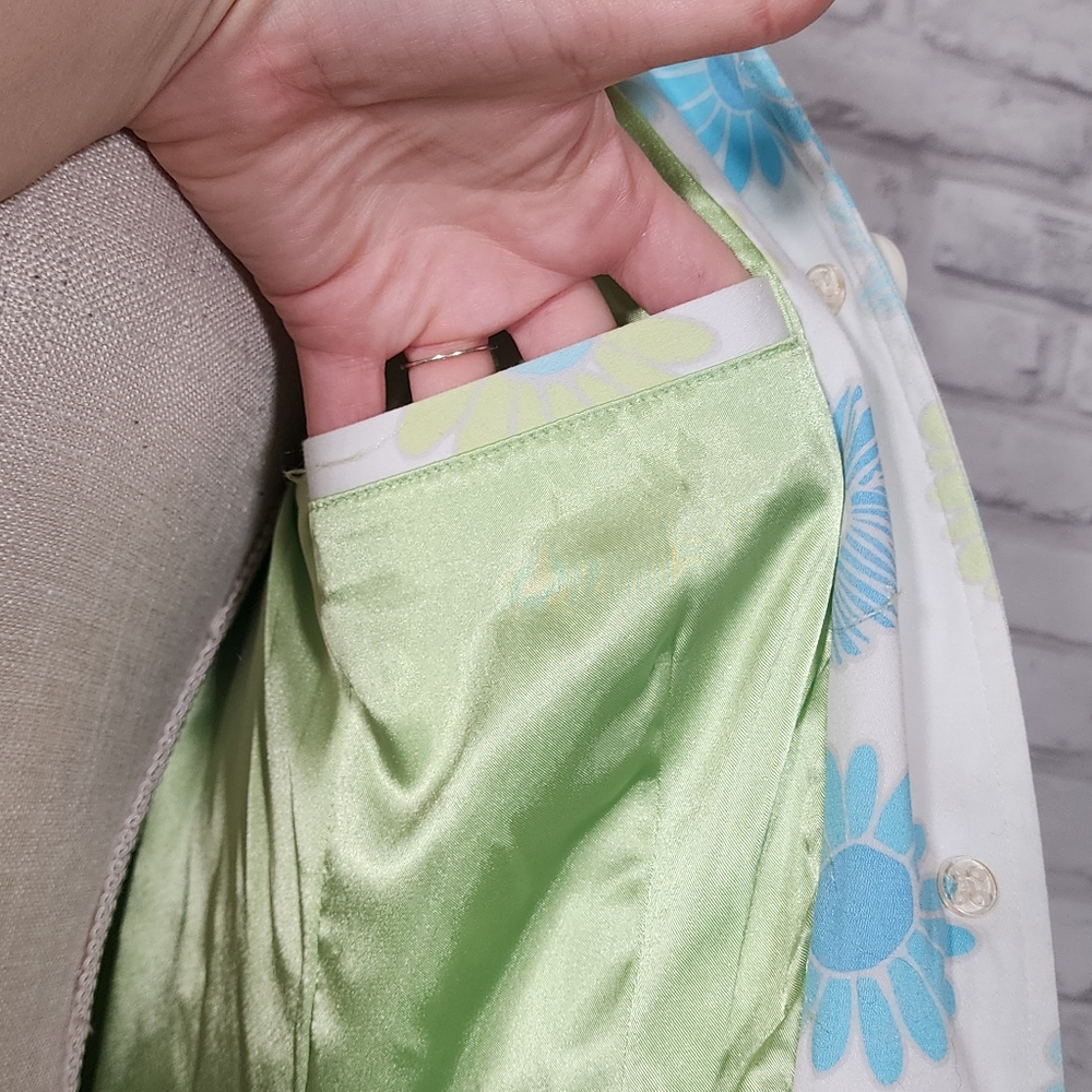 1 Madison Blue Green Floral Trench Coat - Picture 3 of 13